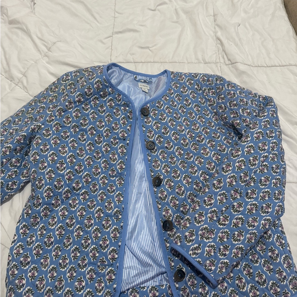 J. Crew Blue Floral V-Neck Cardigan